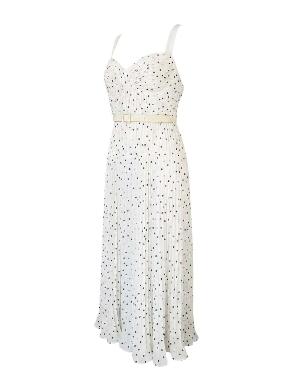 Self-Portrait Polka-Dot Pleated Chiffon Midi Dress - Picture 4 of 11
